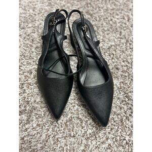 Pop Comfort Fit Muna Black Slingback Kitten Heels Pointed Toe Strappy Pumps 9.5M